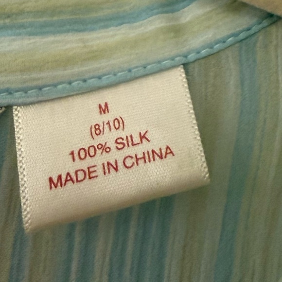 Tommy Bahama Women's 100% Silk Sheer Striped Top - Green - Picture 6 of 6